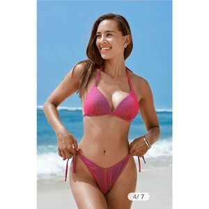NWT CUPSHE Shimmering Triangle Bikini Top & High-Waisted Bottoms Set- Size L